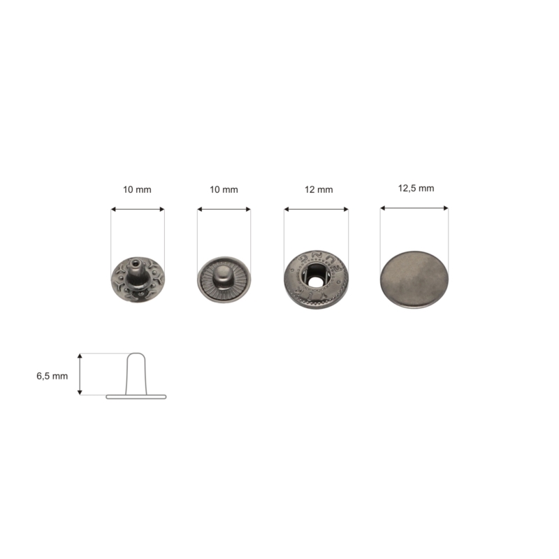 Rostfrei druckknopf aus metall alfa 12.5 mm schwarznickel