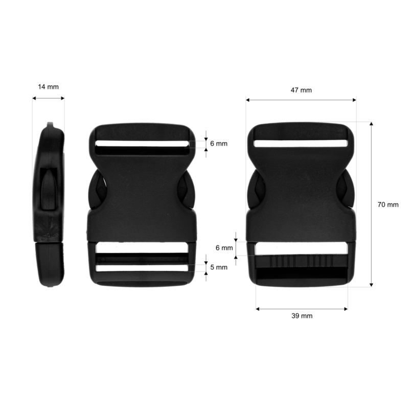 Plastic buckle 38 mm michalina black  100  pcs