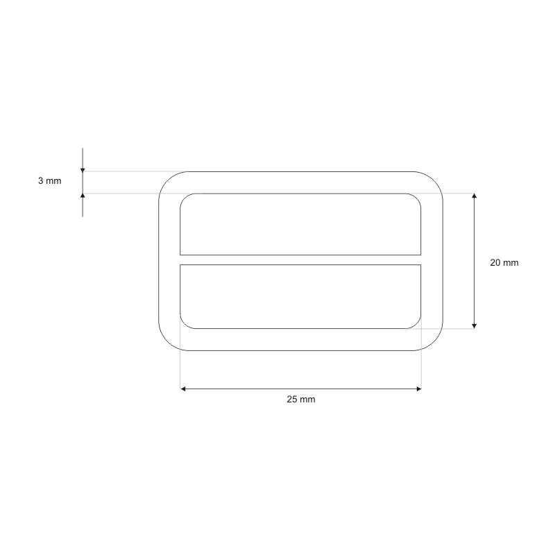 METAL SLIDE BUCKLE 25/20/3 MM MATT BLACK WIRE  100  PCS