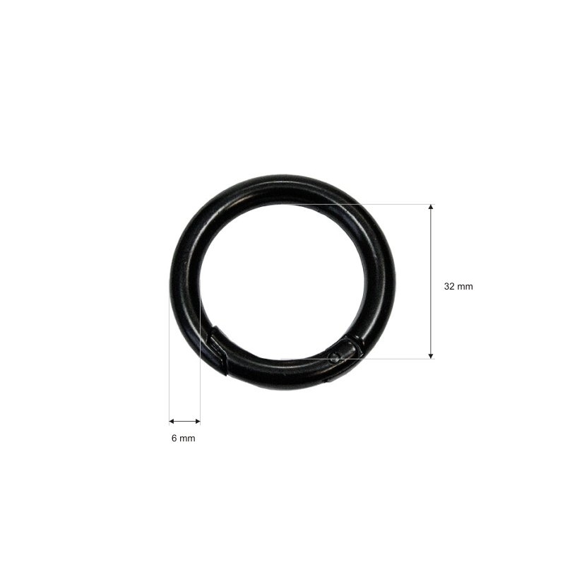 METAL  RING 32/6 MM CARABINER MATT   BLACK WIRE 1  PCS