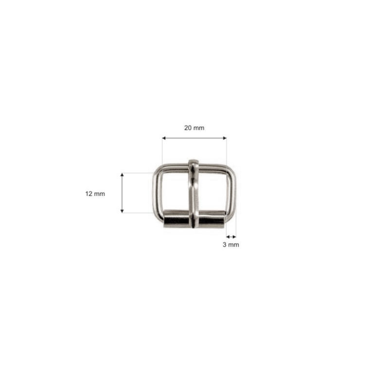 METAL ROLLER BUCKLE SINGLE 20/12/3 MM SILVER COLOR, NICKEL FREE