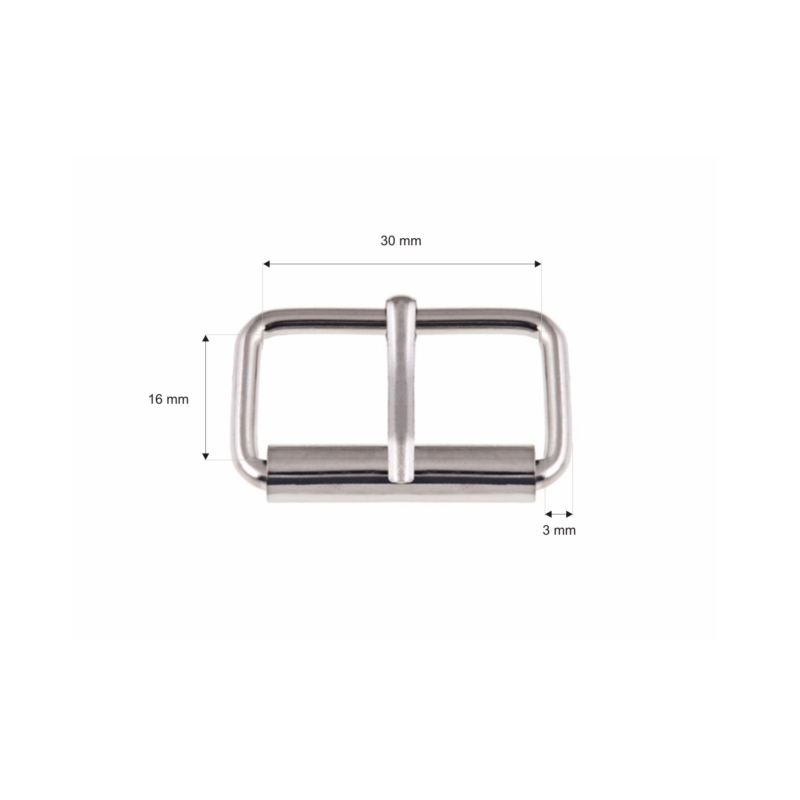 METAL ROLLER BUCKLE SINGLE 30/16/3 MM SILVER COLOR, NICKEL FREE