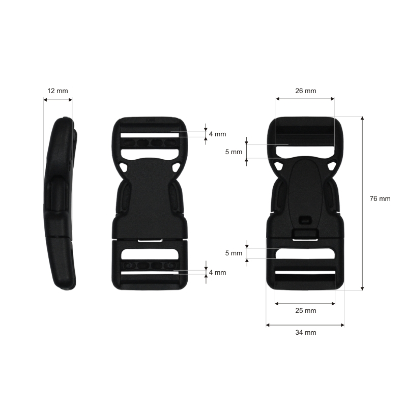 Plastic buckle 25 mm jagna black 25 pcs