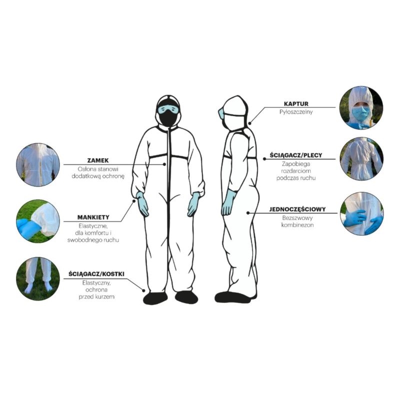 Kombinezon ochronny biały, rozmiar XL (cat.III typ 5/6)
