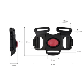 Klamra plastikowa podwójna 25 mm 5-way Tekla 9 czarna z czerwonym guzikiem