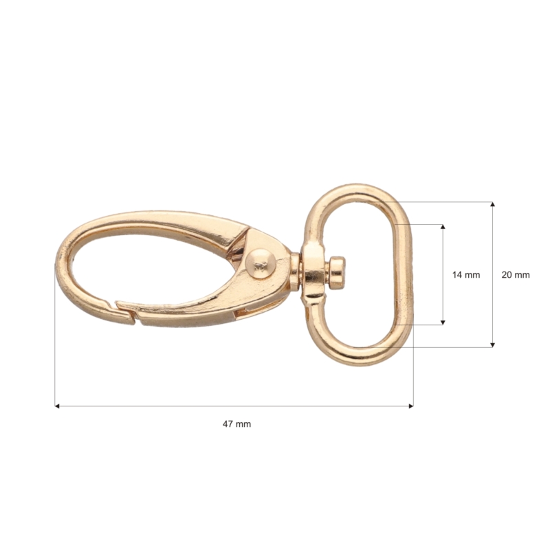 Karabińczyk metalowy 20 mm 0037 krab jasne złoto