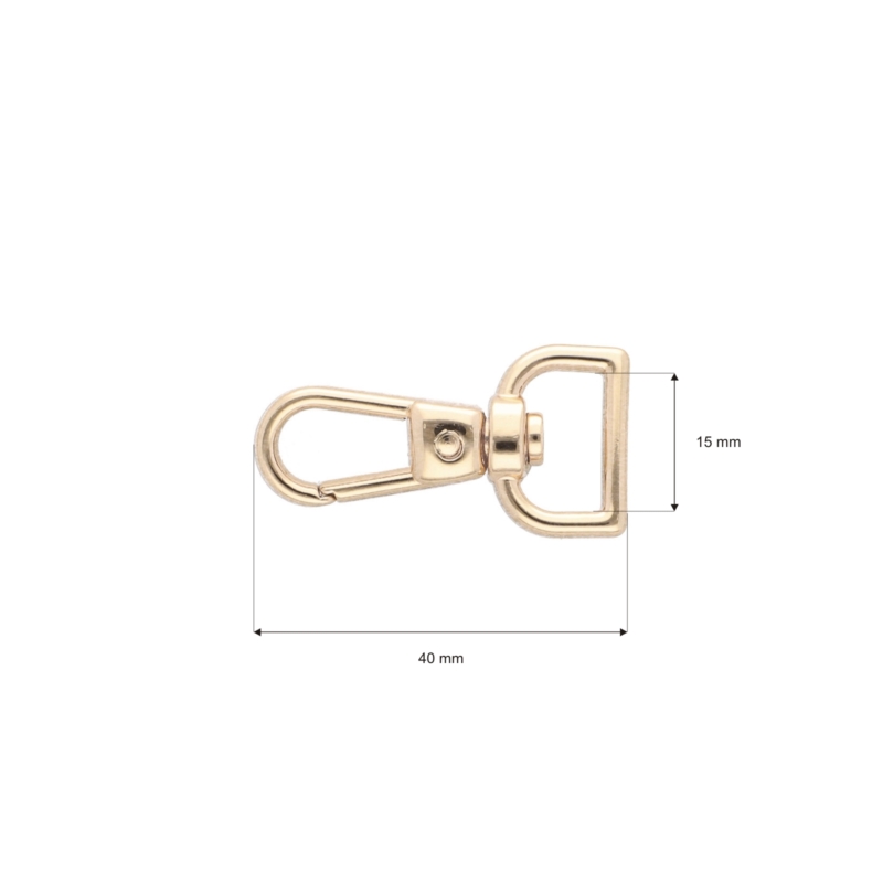 Karabińczyk metalowy 15 x 40 mm yme3113(0277) jasne złoto