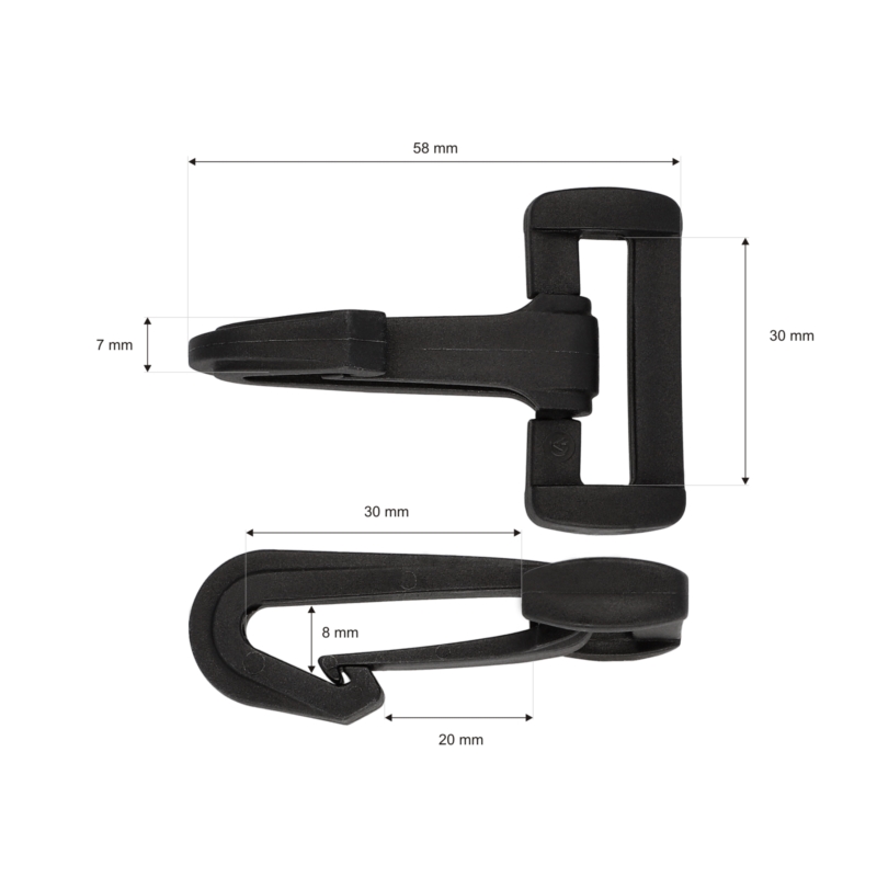 Plastic snap hook 30 mm black 500 pcs