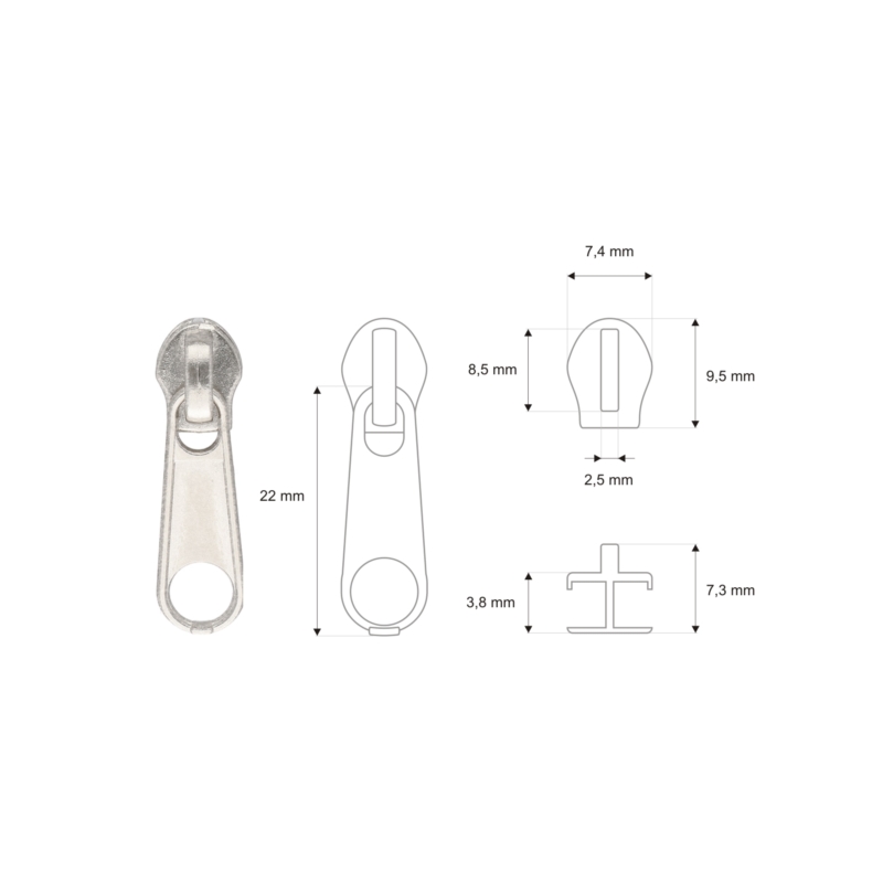 SLIDER FOR NYLON ZIPPER TAPES WITH  CORD 3 NON  LOCK NICKEL 500 PCS