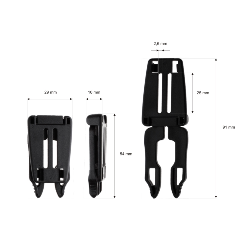 Folding plastic buckle 25 mm black 50 pcs