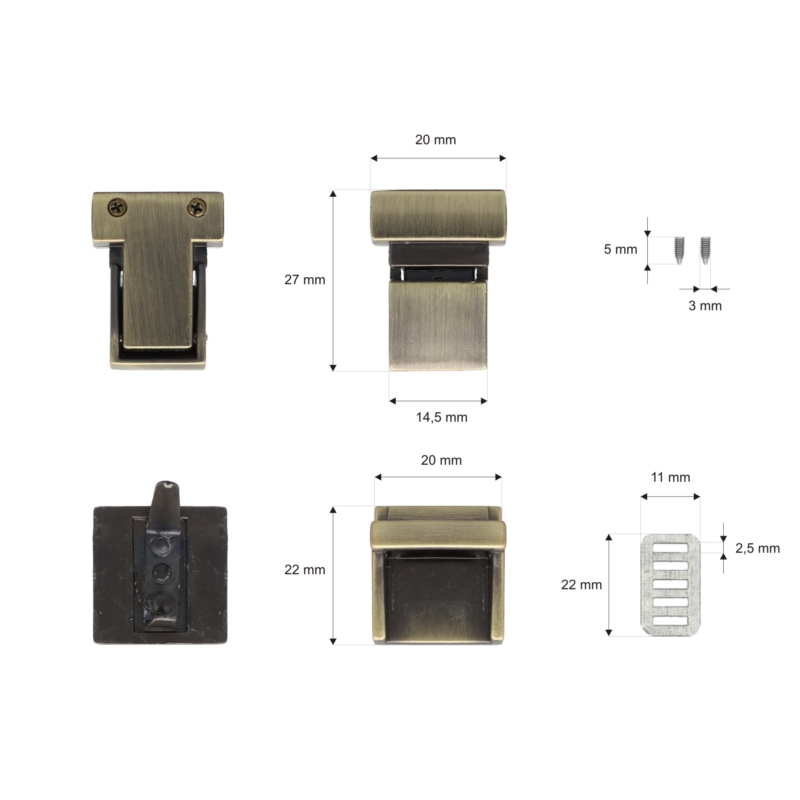 Briefcase lock 20/27 mm 483 luiza old gold 10 pcs