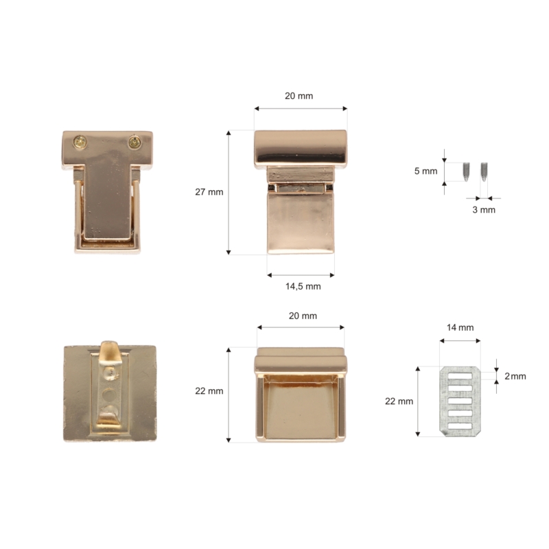 Briefcase lock 20/27 mm 483 light gold 10 pcs