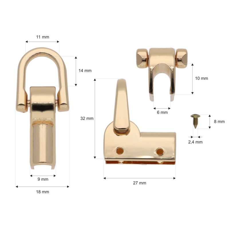 Uchwyt metalowy 11 mm jasne złoto