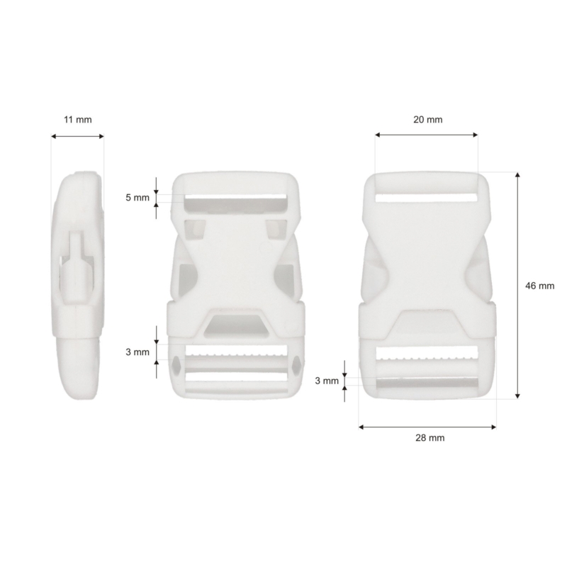 Plastic buckle 20 mm bianca white 100 pcs