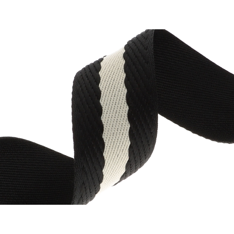 Polycotton webbing 38 mm/2,0 black and beige 50 yd