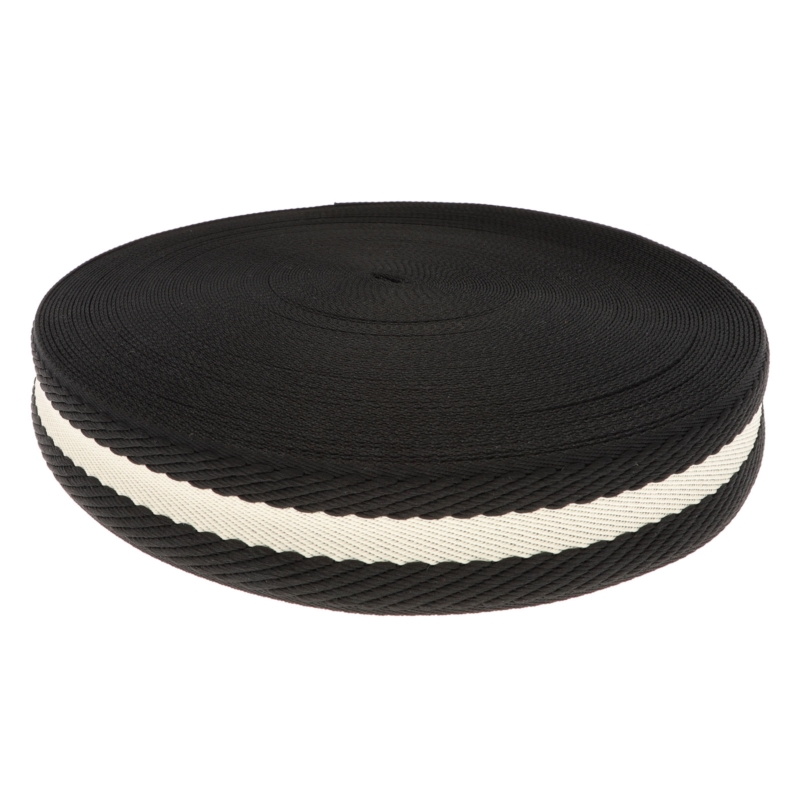 Polycotton webbing 38 mm/2,0 black and beige 50 yd