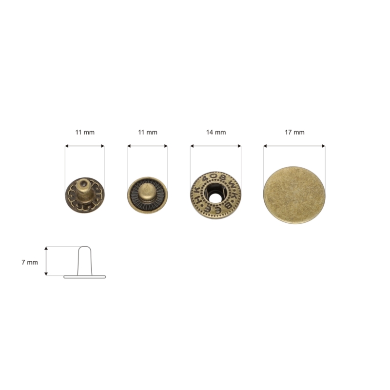 Metal snap fastener alfa 17 mm old gold