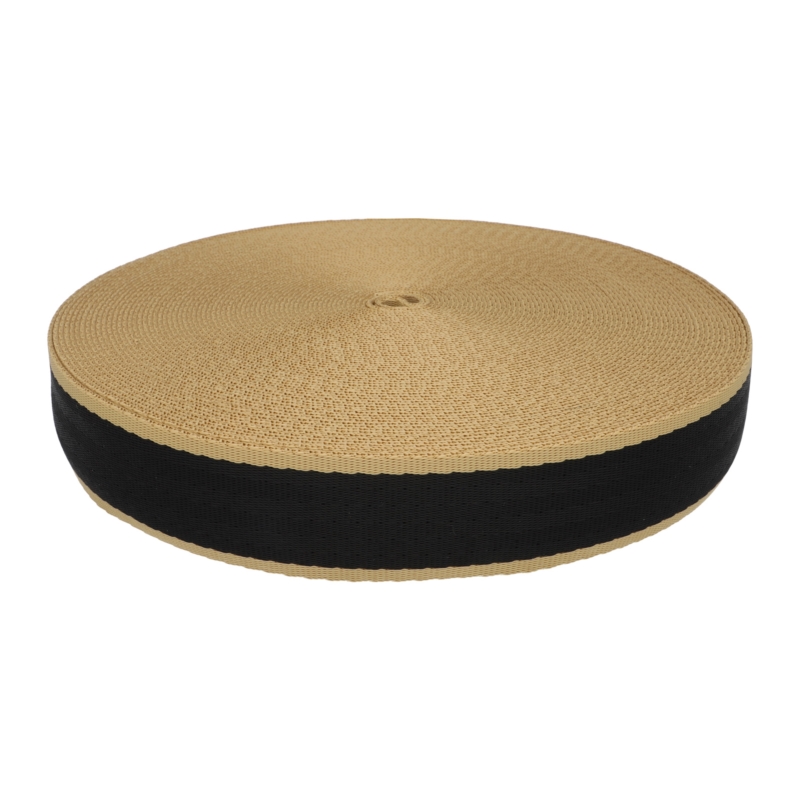 WEBBING 40 MM /  1,6 MM BLACK-BEIGE EU&nbsp580     PES&nbsp25 MB