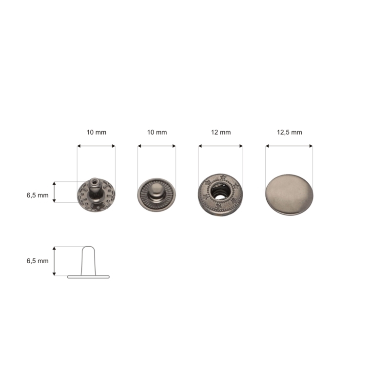 Stainless metal  snap fastener alfa 12.5 mm black nickel