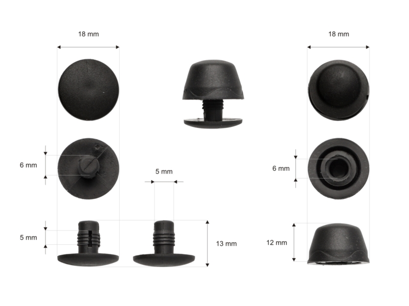 Plastic luggage feet 18,5/18,3 mm černý 1000 ks