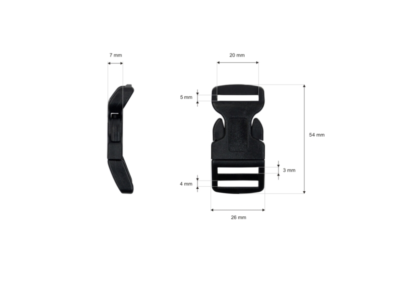 PLASTIC BUCKLE 20 MM SABA BLACK 100      PCS
