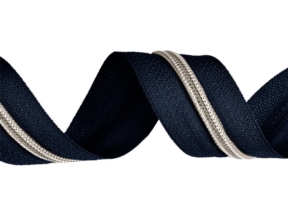 Spiralreißverschlussband 5 (058) navy blau silberne Linie 200 mb Spiralreißverschlussband 5 (058) navy blau silberne Linie 200 mb