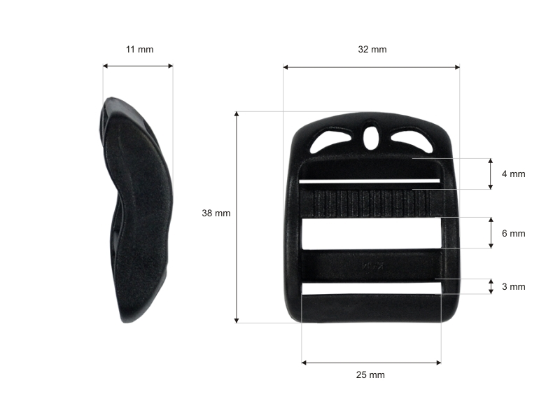 Plastic slide buckle 25 mm black 100 pcs
