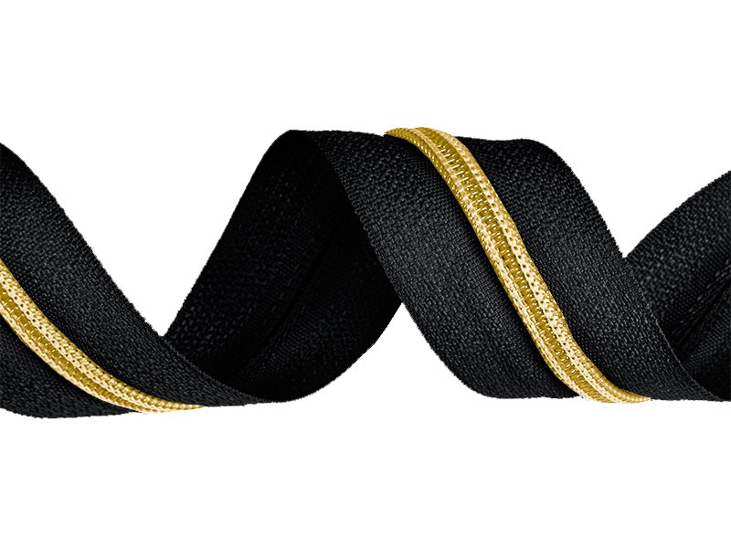 Spirale Reißverschluss Band 5 (580) schwarze Linie Licht Gold 200 mb