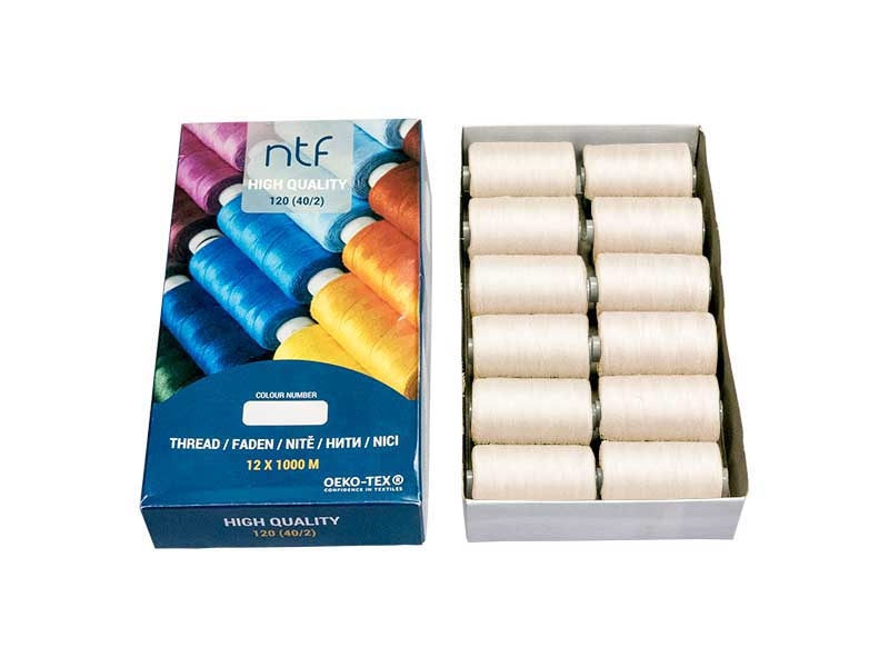 POLYESTEROVÉ NITĚ NTF 40/2BÍLÉ A ŽLUTÉ A504  1000 m x 12 ks