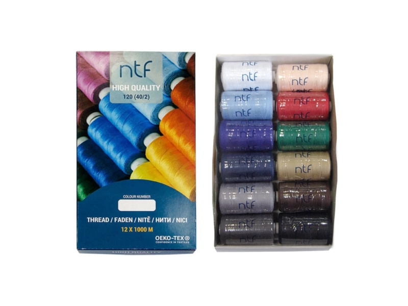 Nici poliestrowe NTF 120 (40/2) zestaw forest 1000 m x 12 szt. Nici poliestrowe NTF 120 (40/2) zestaw forest 1000 m x 12 szt.