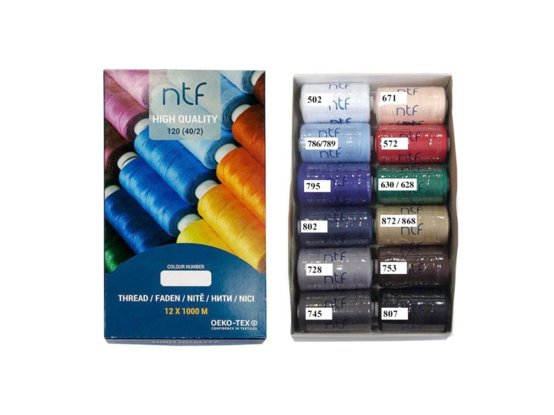 Nici poliestrowe NTF 120 (40/2) zestaw forest 1000 m x 12 szt. Nici poliestrowe NTF 120 (40/2) zestaw forest 1000 m x 12 szt.