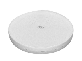 Knoflíková páska (gumová) pletená 30 mm bílá 25 mb