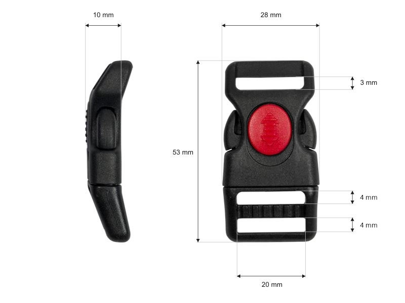 Schnalle aus kunststoff 20 mm kalina schwarz-rot frostbeständig 100  st.