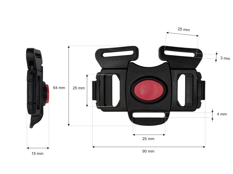 Plastic buckle double 25 mm 5-way tekla9 black/red pcs