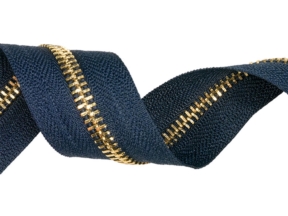 Metall-Reißverschlussleiste 5 (058) marineblau gold glänzend Metall-Reißverschlussleiste 5 (058) marineblau gold glänzend