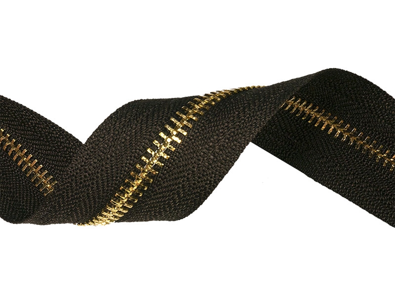 METAL ZIPPER TAPE 5 (141)  DARK BROWN GLOSSY GOLD