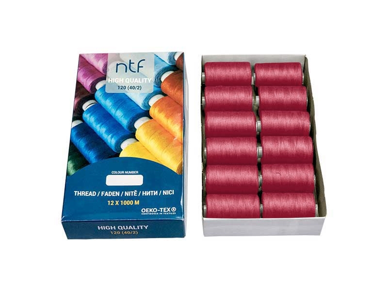 POLYESTEROVÉ NITĚ NTF 40/2KARMÍNOVÝ A577  1000 m x 12 ks