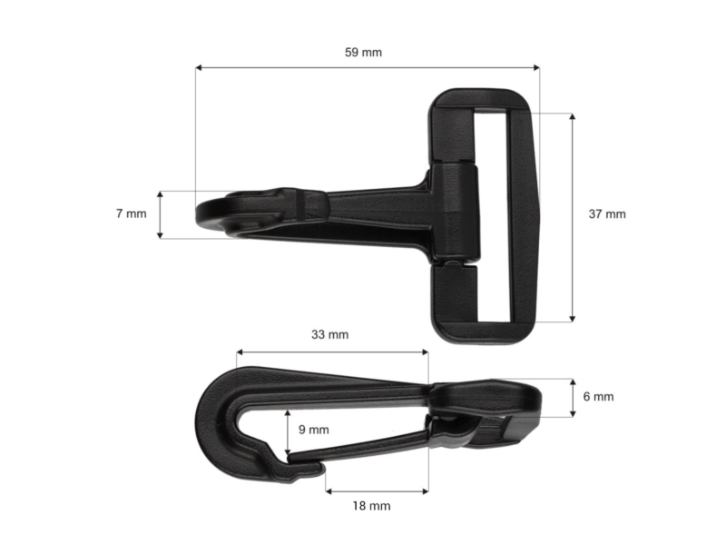 Plastic snap hook 38 mm donald black 50 pcs