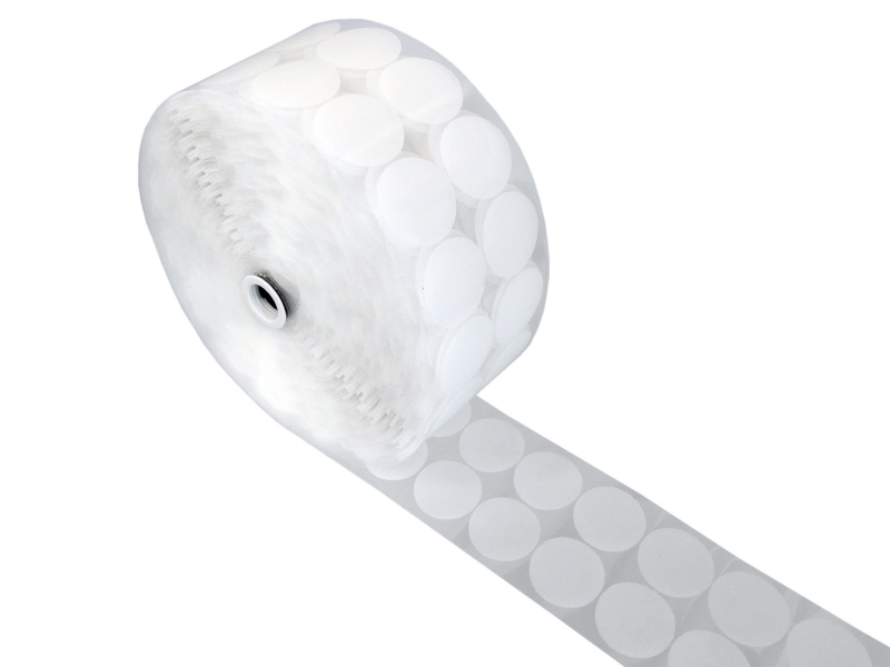 Hook-and-loop dots with glue 4.5 cm white 100% nylon hook