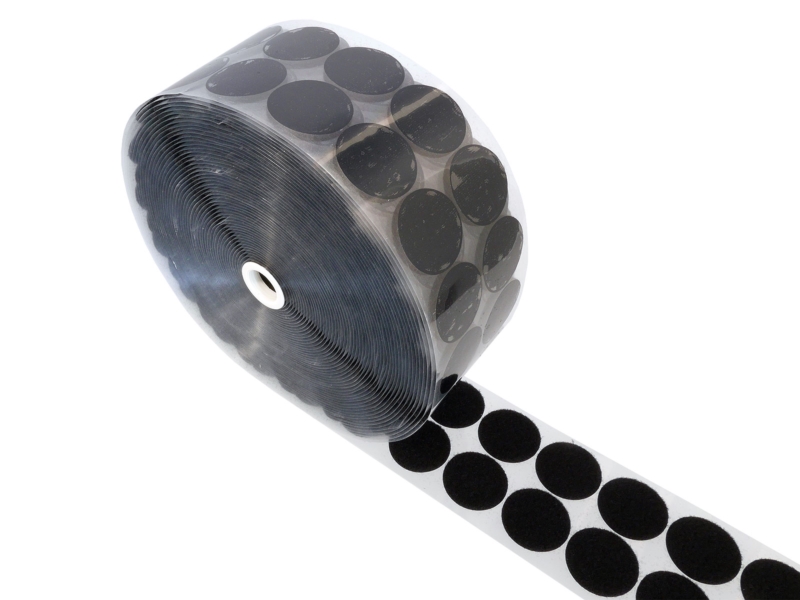 Hook-and-loop dots with glue 4.5 cm black 100% nylon loop