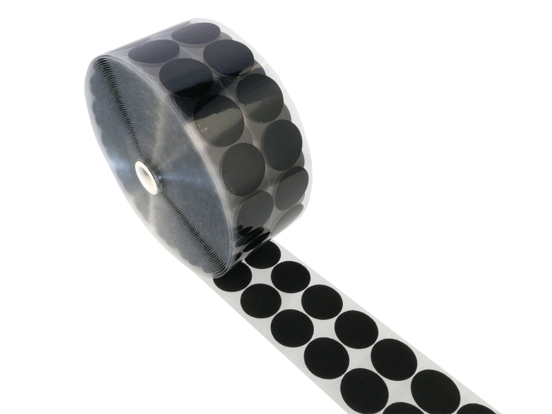 Hook-and-loop dots with glue 4.5 cm black 100% nylon hook