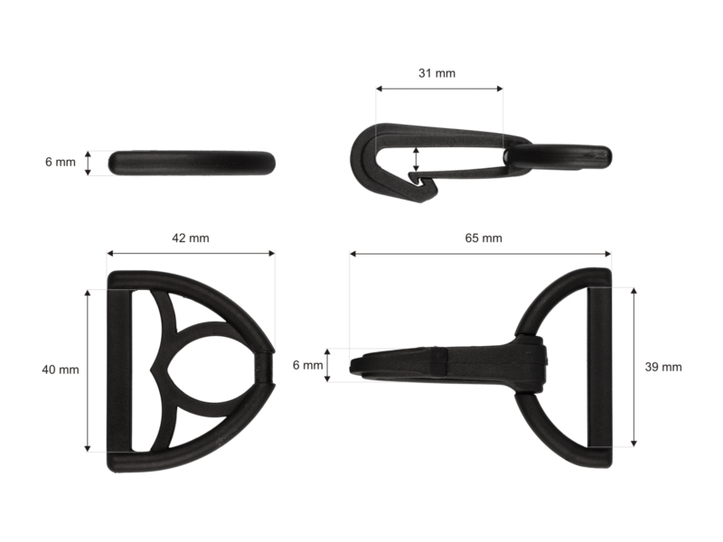 Plastic snap hook + triangle 40 mm oskar black 500 pcs