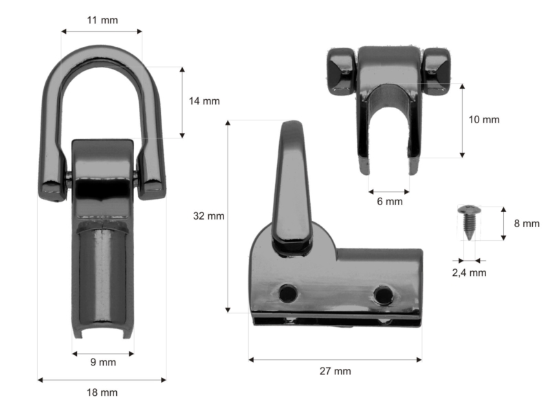 Metal handle 11 mm black glossy nickel 10 sets