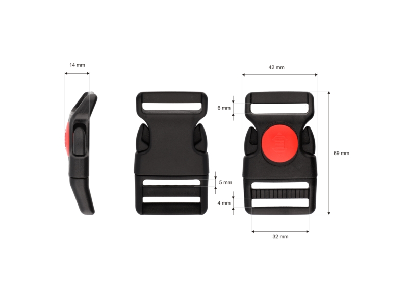 Plastic buckle 32 mm kalina black-red frost  resistant 100 pcs