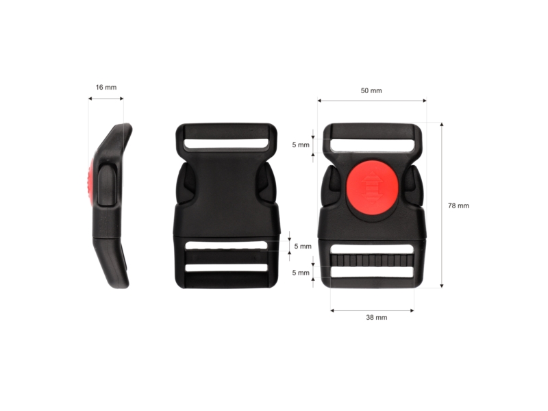Plastic buckle 38 mm   kalina black-red frost resistant 100  pcs