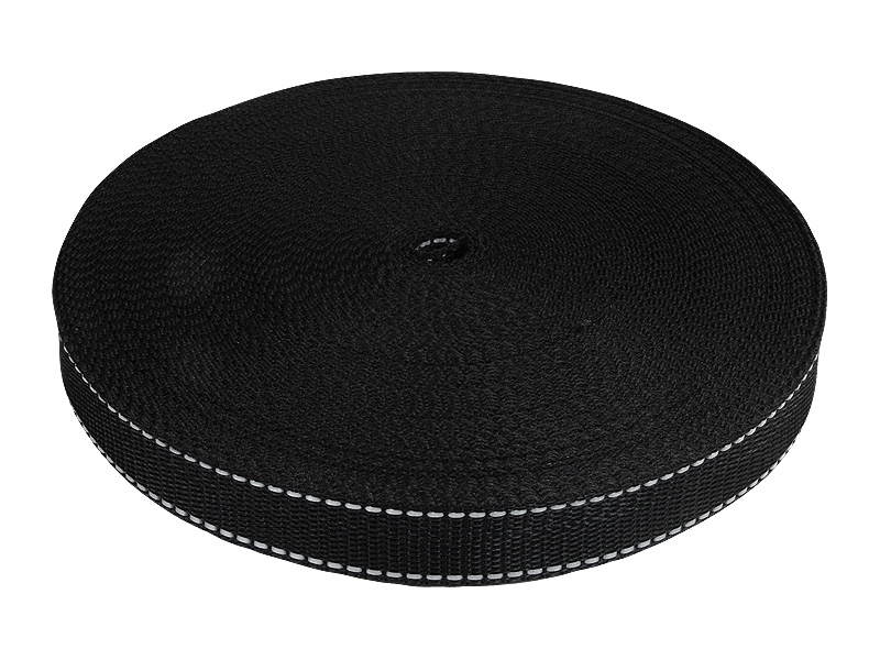 Reflective webbing 25 mm / 1,4 mm black 580 pp 50 mb