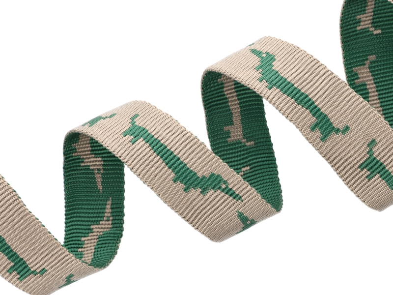 TRAGBAND 25 MM / 1,45 MM GRÜN-BEIGE MIT DACKELN PP 50 YD TRAGBAND 25 MM / 1,45 MM GRÜN-BEIGE MIT DACKELN PP 50 YD
