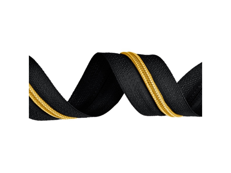 Spiralreißverschlussband 5 (580) schwarz gold line 200 mb