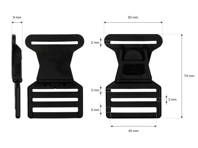 Klamra plastikowa 40x75 mm Tola 1 czarna