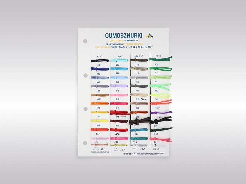 Farbkarte von gummikordeln